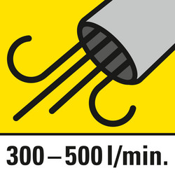 Indstillelig luftmængde, 300 eller 500 liter/min.