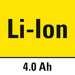 Litium-ion-teknologi med 4 Ah-kapacitet