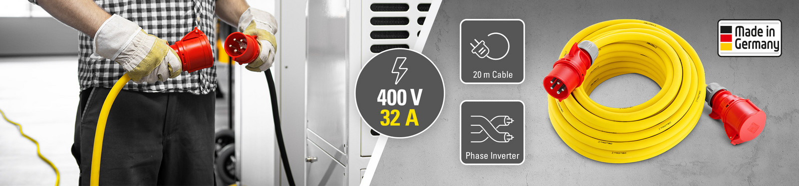 Professionelle forlængerledninger 400 V (32 A) – Made in Germany